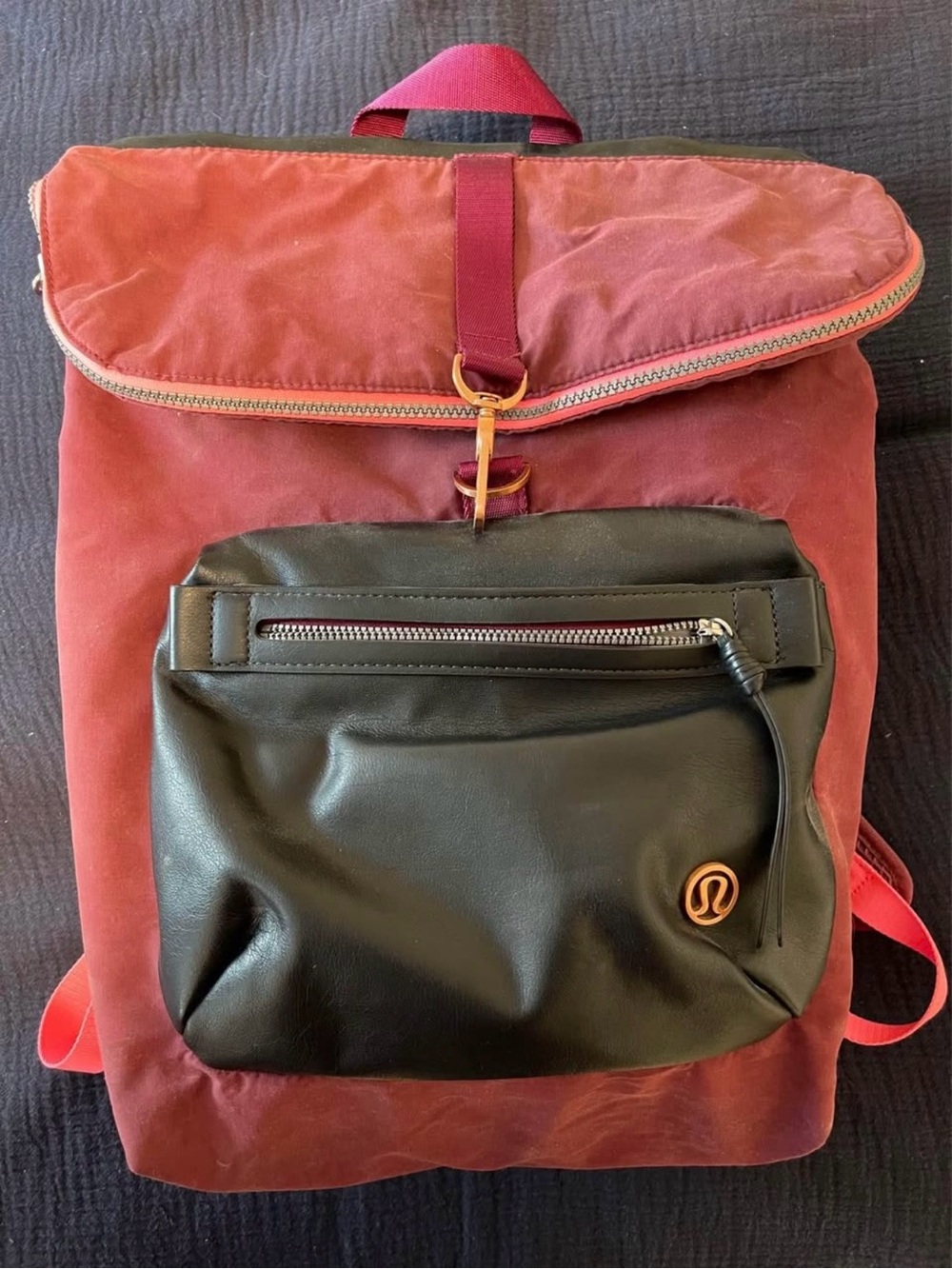 lululemon athletica Burgundy and Black Roll-Top Backpack